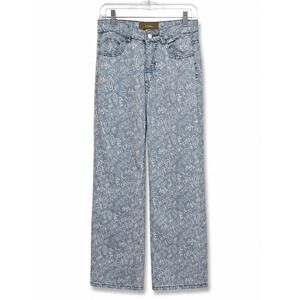 Chuu All Over Logo Heart Print Straight Leg Jeans Light Wash Blue Y2K Size 26 M